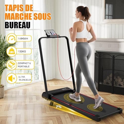 Tapis de Course 4 en 1 Pliable avec Pente 7% – Tapis de Marche Électrique 8 km/h, Moteur 2,5 CV, Système d’Amorti Avancé, Écran LCD, Cadre Renforcé, 130 kg Max – pour Maison & Bureau thumbnail 3