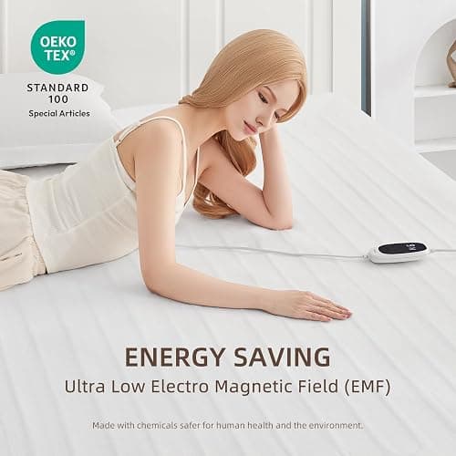 Caperia Heated Mattress Pad Twin XL Size Electric Mattress Bed Warmer 9 Heat Settings, 1-12 Hours Auto Off, Memory Function Deep Pocket, Fast Heating, Machine Washable Twin Plus 39“ x 80” - White - Twin XL thumbnail 5