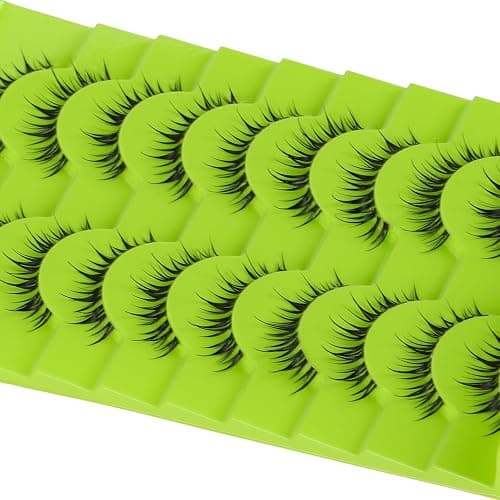 outopen 10 Pairs Manga Lashes Wet Look Japanese Anime Cosplay Eyelashes Clear Band Doll Lashes Korean Asian Makeup Lashes Spiky Fake Eyelashes Look Like Individual Clusters(Wet Natural 9-12 MM) - A08-Wet Natural | 9-12 MM thumbnail 5
