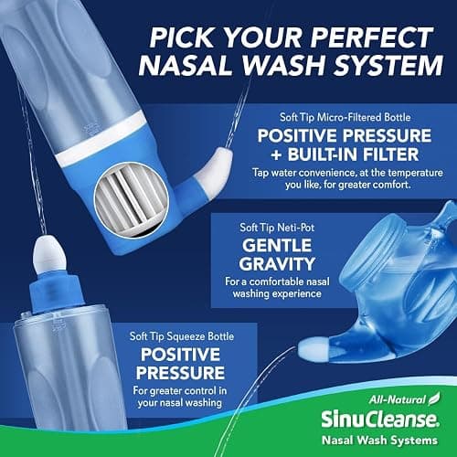 SinuCleanse Soft Tip Neti Pot Nasal Wash System, Relieves Nasal Congestion Due to Cold & Flu, Dry Air, Allergies, 30 All-Natural Saline Packets, Made in USA thumbnail 7
