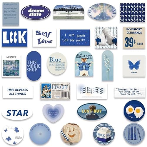 Blue Motivational Aesthetic Stickers for Scrapbook, Inspirational Blue Sticker for Teens Adults Girls, 57Pcs Waterproof Vinyl Stickers for Water Bottle Laptop Decal, Party Supplies thumbnail 6