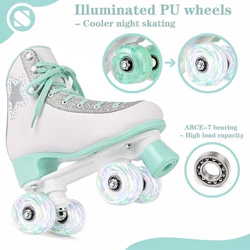 SULIFEEL Roller Skates for Girls and Women, Rhinestone Star Skates with High Top and Motion Light Up Wheels for Indoor and Outdoor Use thumbnail 4