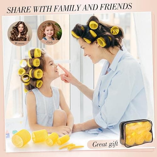 Obeoby 4 Sizes Hair Rollers for Women, 50 Pcs Set Hair Curlers with Clips Comb Curlers for Long Short Curly Hair and Bangs (25, 36, 48, 60mm), Yellow thumbnail 6