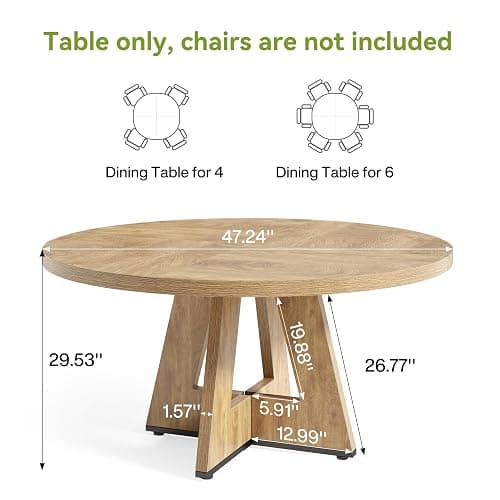 LITTLE TREE Round Dining Table for 4-6 People, 47 Inches Dining Room Table with Wooden Pedestal Base, Circle Kitchen Tables for Dining Room, Kitchen, Living Room, Oak thumbnail 2