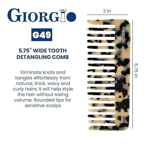 Giorgio G49 White Tokyo Wide Tooth Detangler Comb for Thick Curly Wavy Hair, Wet or Dry. Handmade Quality Cellulose, Saw-Cut, Hand Polished thumbnail 3