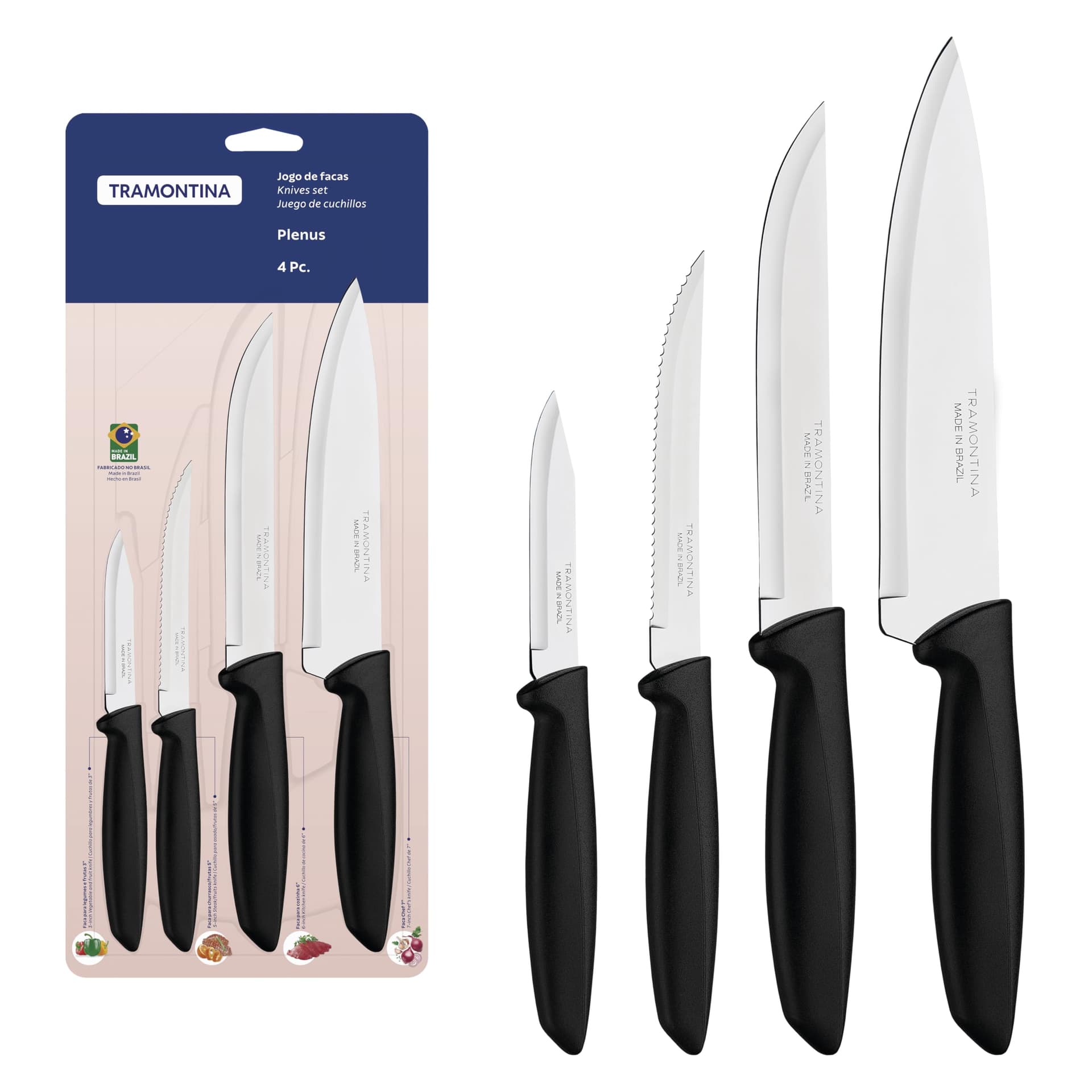 Tramontina JOGO FACAS INOX 4PC PLENUS PRE, Preto thumbnail 3