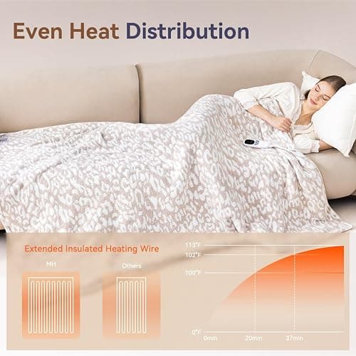 MH MYLUNE HOME Leopard Print Heated Throw Blanket, ETL & FCC Certified Electric Blanket, Washable Heated Blanket Throw, 9 Heating Levels & 10 Hours Auto-Off, Soft Heating Blanket - Khaki, 62"x84" thumbnail 5