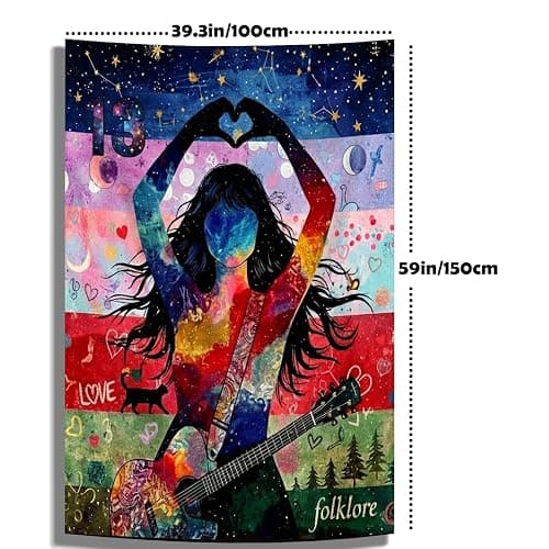 Pop Music Icon Wall Art Tapestry Poster - Heart Hand & Guitar Design | Hanging for Girls Room Decor, Teen Fan Gifts, Music Lover Bedroom & Party Backdrop - 39"x59" thumbnail 3