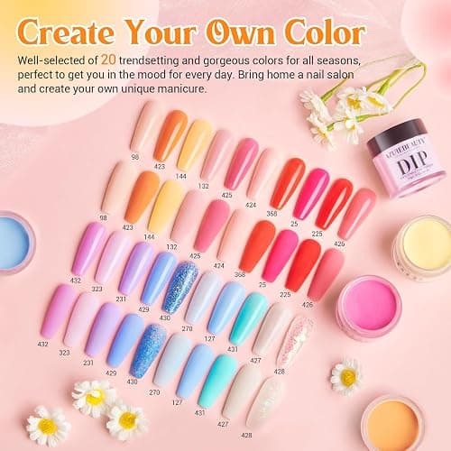 AZUREBEAUTY 31Pcs Dip Powder Nail Kit Starter 20 Colors Pastel Spring Summer Pink Acrylic Dipping Powder Set with Top/Base Coat Activator & Recycling Tray for Macaron French Manicure Salon thumbnail 2