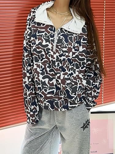 RSGMU Oversized Quarter Zip Pullover Women Camo Zip Up Hoodie Purple Camo Hoodie Womens Colorful Patchwork Graphic Hoodies thumbnail 3