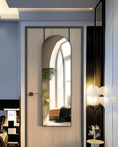 KOMCOTE Full Length Mirror 48x14 Inches - Over The Door Hanging Mirror for Bedroom, Living Room, Closet - Arch Floor Mirror, Door Mirror with Black Frame - No Drill Easy Install thumbnail 5