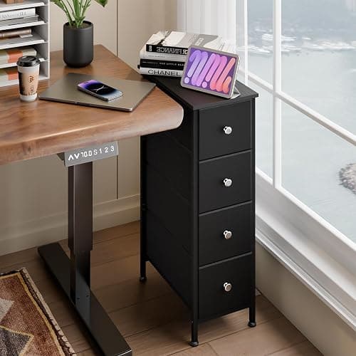Fixwal Narrow Storage Cabinet, Small Dresser with 4 Drawers, Slim Fabric Dresser Storage for Small Spaces, Black Nightstand Side Table for Bedroom, Bathroom, Laundry, Closet, Dorm thumbnail 8