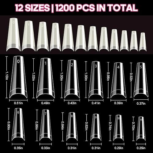 Krofaue 1200PCS Coffin Nail Tips, Clear & Natural Half Cover, 12 Sizes | Clear & natural, ABS material, C-curve half cover, 12 sizes with box, easy to decorate, for salon and home DIY thumbnail 3