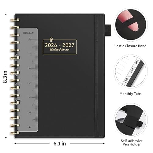 AHGXG Academic Planner 2026-2027, July 2026 - June 2027, Weekly and Monthly, 5.7" x 8.3", for Women, Teacher, Student, School, 12-Month Tabs, Flexible Plastic Cover (Black) thumbnail 3