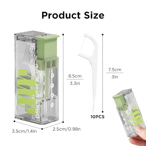 Dental Floss Picks with 2025 Design Case, Floss Pick Dispenser Refillable, Automatic Floss Picks Organizer with Floss Sticks 10 Count (Green) thumbnail 5