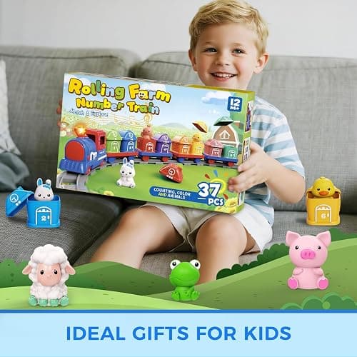 Learning Toys for Toddlers 1 2 3 Year Old,Electric Farm Train Set for Girls 2-4,Counting Matching & Sorting Montessori Train Toy with Farm Animals, Music, Light, Christmas Birthday Gift Baby (blue) thumbnail 5