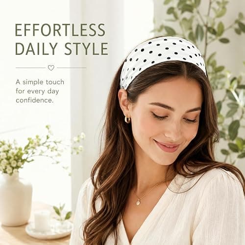 duwieo 2Pcs Classic Black White Polka Dot Wide Headbands, Elastic Non-Slip Soft Polka Dot Headband, Fashion Women Hair Accessories for Yoga Workout Party Daily thumbnail 3