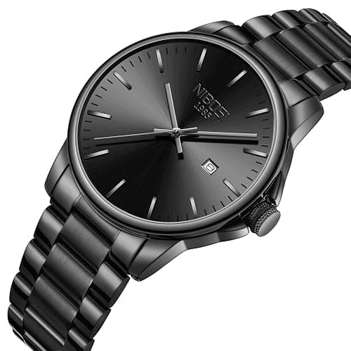 NIBOSI Men Watches Analog Quartz Stainless Steel Black Watches for Men Waterproof Business Classic Watch with Day and Date Display Wrist Watch for Work and Casual Wear thumbnail 2
