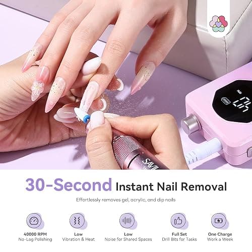 SAVILAND 2026 Nail Drill Professional: 40000RPM Electric Nail Drill 30S Fast Removal for Acrylic Nails Low Noise Electric Nail File Long-Lasting Manicure Pedicure Mobile Tech & Salon (Gradient Purple) thumbnail 2