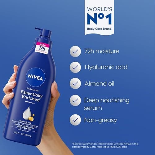 NIVEA Essentially Enriched Body Lotion, Value Pack, 2 x 16.9 FL OZ | Hydrating Body Lotion with Hyaluronic Acid, Almond Oil and Deep Nourishing Serum, For Dry to Very Dry Skin,72-Hour Moisture thumbnail 3