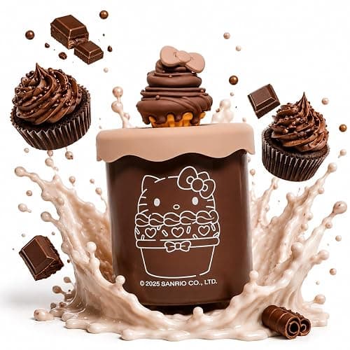 Hello Kitty Bakery Chocolate Cream Scented Candle with Decorative Silicone Cupcake Lid – Cozy Aroma, Reusable Brown Glass Jar thumbnail 2