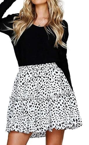 Hoerev Womens Girls Floral Flared Short Skirt Cute High Waist Ruffle Skirt Beach Mini Skirt - Large - Black_daisy thumbnail 7
