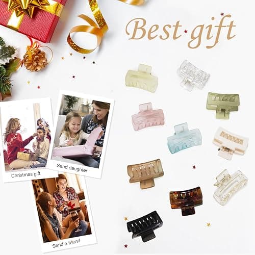 Small Tiny Claw Hair Clips for Women Girls for Thin/Medium Thick Hair, 1.5 Inch Mini Hair Jaw Clips Matte Rectangle Nonslip Clip with Gift Box (Matte+shiny color series) thumbnail 5