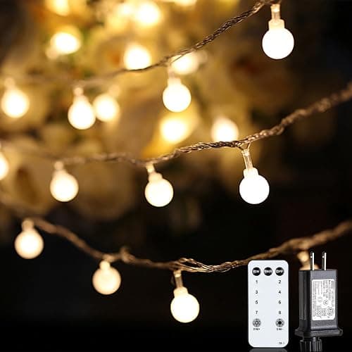 Globe String Lights, 59 Ft 100 LED Christmas Lights with Remote Timer, Connectable Plug in Twinkle Lights for Bedroom Wedding Classroom Indoor Outdoor Decor, Warm White - Image 1