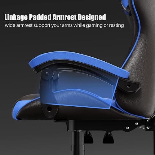bigzzia Gaming Stuhl Ergonomisch, Gaming Sessel, Pc Stuhl, Gaming Chair, 90-135° Rückenlehne Gamer Stuhl Mit Kopfkissen Und Armlehnen für Jugendliche und Erwachsene Blau thumbnail 5