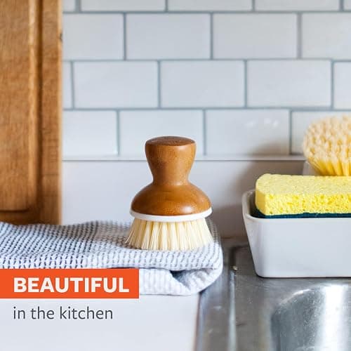 Full Circle Bubble Up Bamboo Dish Brush–Family Safe, Formaldehyde-Free– Ergonomic Palm Scrubber with Handle for Kitchen Cleaning, Dish Scrub Brush for Nonstick, Cast Iron & Sink,White thumbnail 2