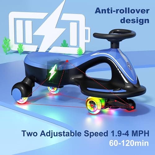 XJD 12V Electric Wiggle Car Ride On Toy, 2 in 1 Wiggle Car Rechargeable Battery with Anti-Rollover Colorful Light-Emitting Wheel for Toddler Ride On Toys 3 Years and Up (Blue, 12V) thumbnail 4
