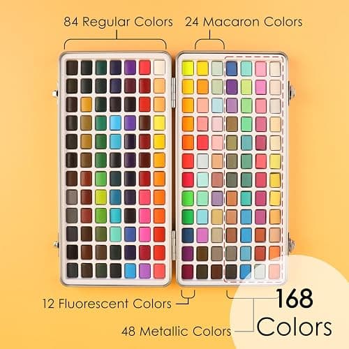 Grabie Watercolor Paint Set, Watercolor Paints, 168 Colors, Painting Set with Coloring Book, Water Brushes and Drawing Pencil, Art Supplies, Perfect Starter Kit for Watercolor Painting thumbnail 5