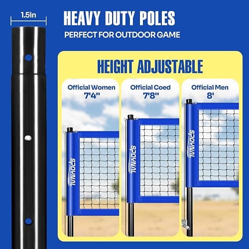 Outdoor Portable Volleyball Net Set with Adjustable Height Steel Poles, Volleyball, Anti-sag Winch System, Pump, Boundary Line, and Carry Bag for Backyard, Beach, Lawn thumbnail 3