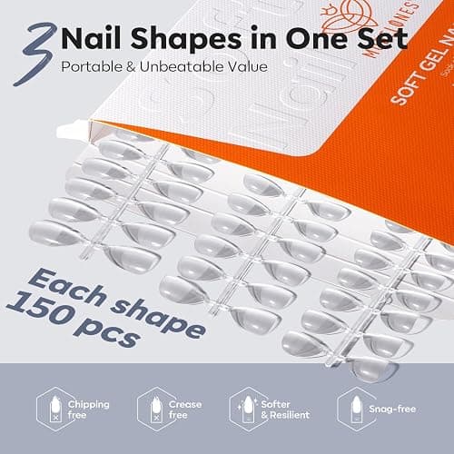 Modelones Medium & Short & Extra Short Almond Nail Tips - Multi-type 3 Styles Set Gel Tips Half Matte Full Cover Clear Acrylic Gel Kit Fake Nails for Extension DIY Salon 450Pcs 15Sizes thumbnail 7