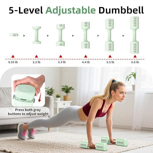 Nimsqury 2-in-1 Adjustable Dumbbell Set, Upgraded 5 Levels Heavier Hand Weights for Women Men, Each 2.2/3.3/4.4/5.5/6.6lb, Convertible Weights Dumbbells and Kettlebell Set for Home Gym Exercise & Fitness thumbnail 4