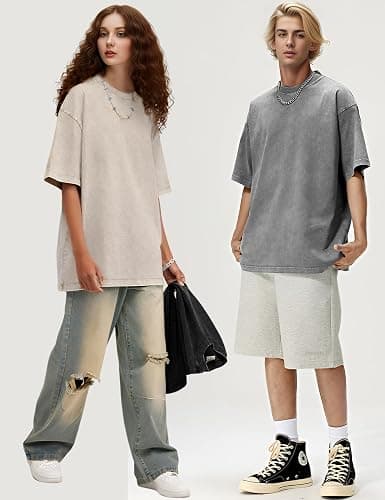 Wyeysyt 3 Pack Oversized Tshirts for Women Vintage Washed Baggy Tees Cotton Short Sleeves Acid Shirts Unisex Tops thumbnail 2