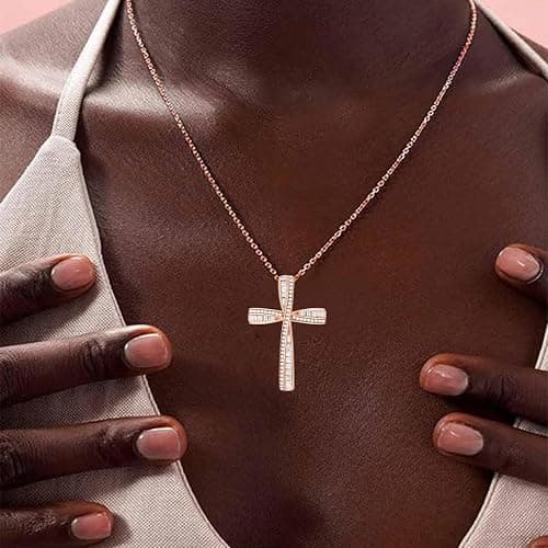 OKISIL Cross Necklace for Women, 925 Sterling Silver 18K Gold Plated Cross Necklaces for Women, Cross Pendant with 5A Cubic Zirconia Diamond, Birthday Christmas Jewelry Gifts for Women Her Wife thumbnail 4