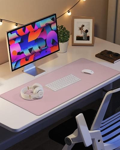 Non-Slip Desk Pad,Mouse Pad,Waterproof PVC Leather Desk Table Protector,Non-Slip PU Leather Desk Blotter, Easy Clean Laptop Desk Writing Mat for Office Work/Home/Decor(Light Pink, 24" x 13.7") thumbnail 2