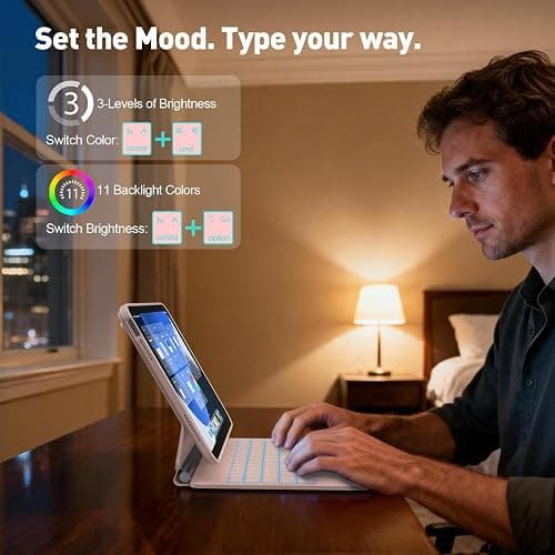 ZYNTHRALIX for iPad 11th (A16, 2025)/10th Generation Case with Keyboard, Portrait/Landscape, 11-Color Backlit & Multi-Touch Trackpad, Detachable Case & Stain-Resistant Leather, Pencil Buckle,Baby Pink thumbnail 6