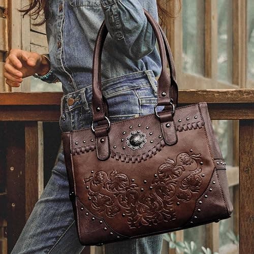 LAVAWA Tote Bag for Women Large Western Purse Ladies Top Handle Shoulder Handbags Vintage Embossed Concho Studs thumbnail 3
