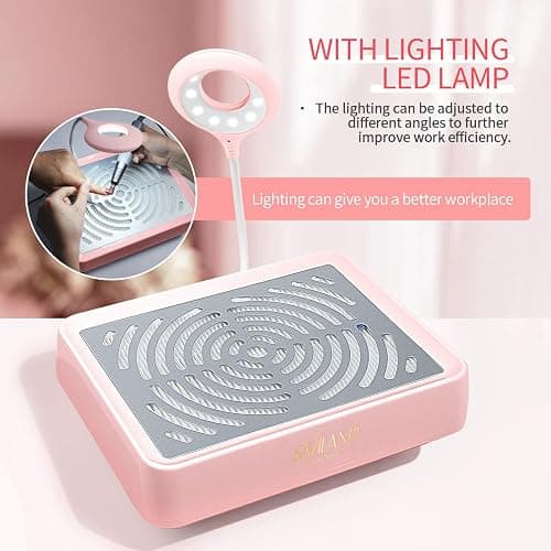 SAVILAND Nail Dust Collector with Lamp – Powerful Nail Vacuum Fan 40W Dust Collector Extractor Electric Dust Suction Machine with Reusable Filter for Acrylic Gel Nails Polishing, Low Noise, Pink thumbnail 2