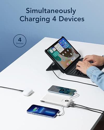 VEGER Portable Charger for iPhone Built in Cables and Wall Plug, 10000mah Slim Fast Charging USB C Power Bank, Travel Essential Battery Pack Compatible with iPhones, iPad, Samsung More Devices(White) thumbnail 4