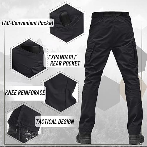 TACVASEN Men's Tactical Pants 9 Pockets Cargo Hiking Pants Lightweight Work Pants for Men Construction Water Resistant - Black - 38 thumbnail 5