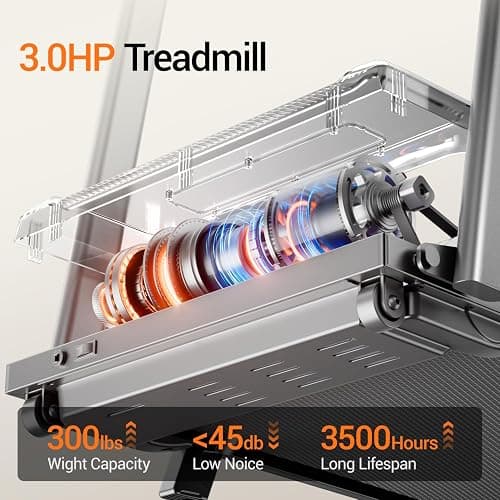 12% Incline Treadmill with Handle, 3-in-1 Portable Treadmills for Home and Office, Foldable Treadmills with 300 Lbs Weight Capacity, 3.0HP Quiet Walking Pad Treadmill, Three Screen thumbnail 7