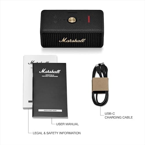Marshall Emberton III Portable Bluetooth Speakers, Wireless, IP67 Rating Dust & Water Resistant, 32+ Hours Playtime, Quick Charge - Black & Brass thumbnail 9