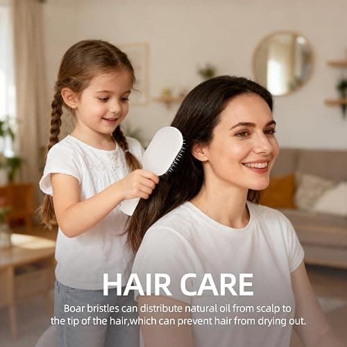 Jurrissa Boar Bristles Hair Brush for Women Men and Kids, Detangling Hair Brush for Smoothing Massage Add Shine, Nylon&Boar Bristles brush for Hair Healthy, Easy to Storage(White) thumbnail 6