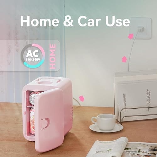 EUHOMY Mini Fridge, 4 Liter/6 Cans AC/DC Small Refrigerator for Skincare, Portable Cooler and Warmer for Skin Care, Cosmetics, Beverage, 4L Makeup Mini Fridge for Bedroom, Car, Office, Dorm, Pink thumbnail 5