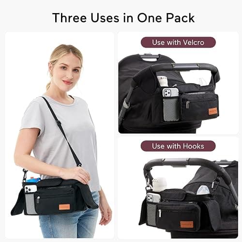 Universal Stroller Organizer with Insulated Cup Holder by Momcozy - Detachable Phone Bag & Shoulder Strap, Fits for Stroller like Uppababy, Baby Jogger, Britax, BOB, Umbrella and Pet Stroller thumbnail 5