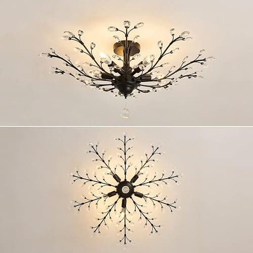 CVKASH 5 - Light Vintage Small Crystal Chandelier Modern Semi Flush Mount Ceiling Light Fixture Chandelier Lighting for Kitchen Bedroom Living Room Dining Room Hallway Foyer（Black） thumbnail 2
