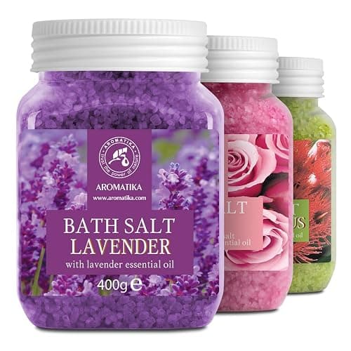 Bath Salts Set 3x400g - Lavender - Rose - Eucalyptus - 100% Natural Essential Oil - Good for Good Sleep - Bathing - Body Care - Wellness - Beauty - Relaxation - Spa - Image 1